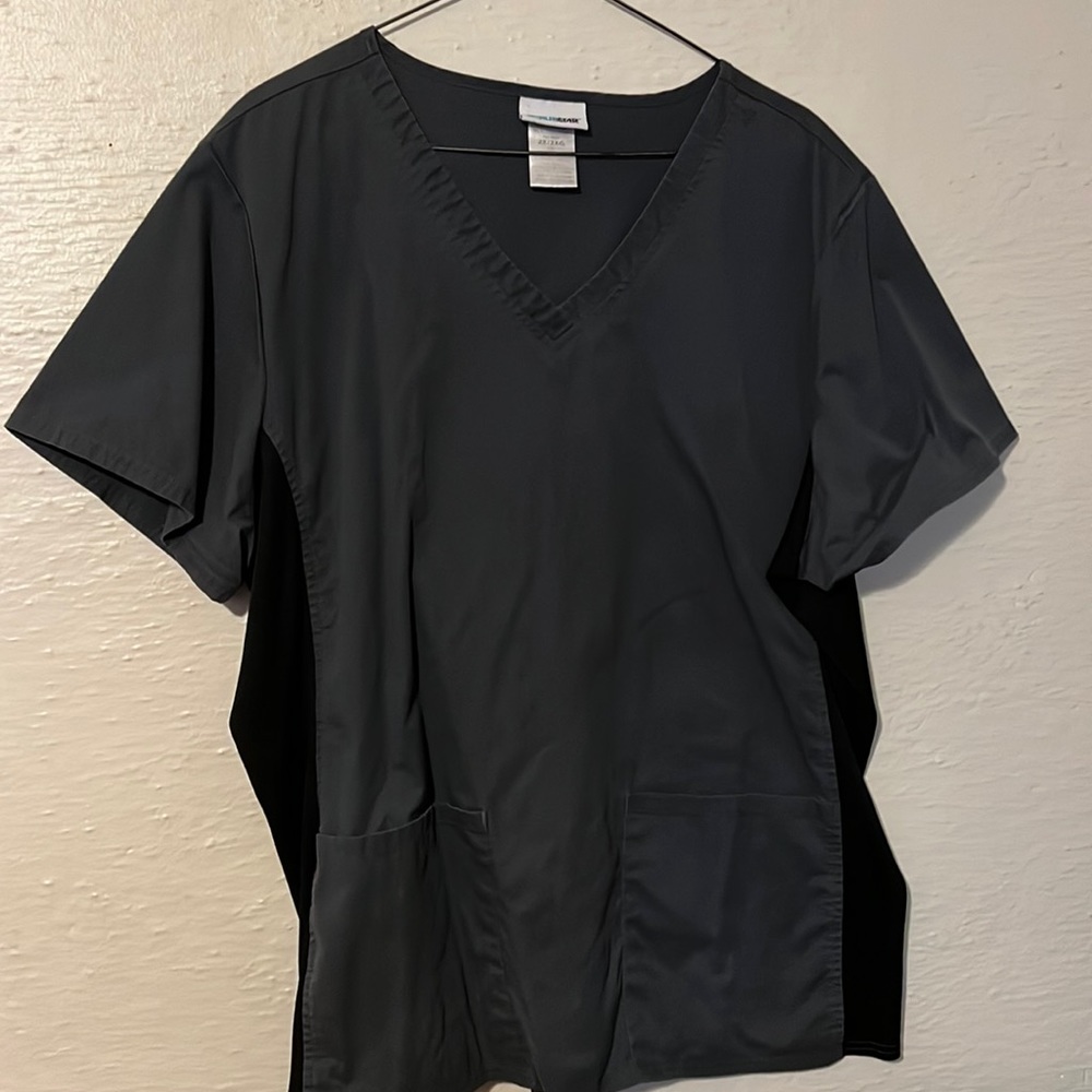 Grey and black scrub top